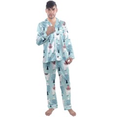 Christmas-tree-cute-lama-with-gift-boxes-seamless-pattern Men s Long Sleeve Satin Pajamas Set by Grandong