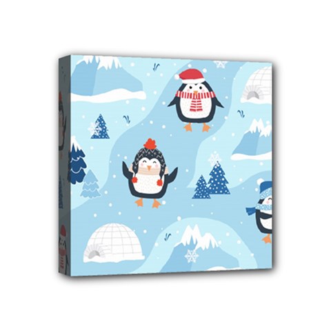 Christmas-seamless-pattern-with-penguin Mini Canvas 4  x 4  (Stretched)