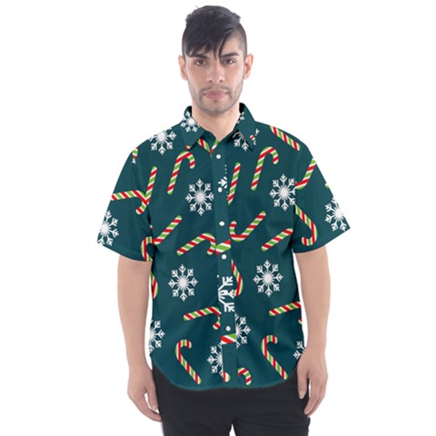 Christmas-seamless-pattern-with-candies-snowflakes Men s Short Sleeve Shirt by Grandong