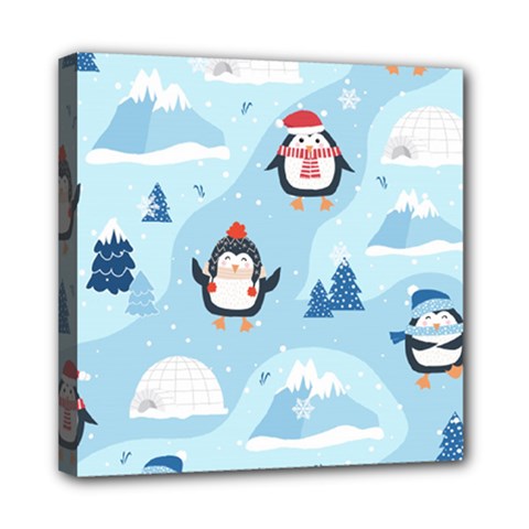 Christmas-seamless-pattern-with-penguin Mini Canvas 8  x 8  (Stretched)