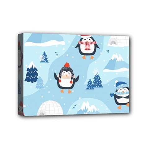 Christmas-seamless-pattern-with-penguin Mini Canvas 7  x 5  (Stretched)