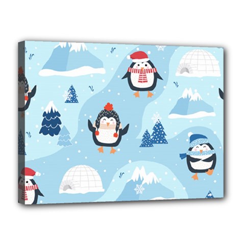Christmas-seamless-pattern-with-penguin Canvas 16  x 12  (Stretched)