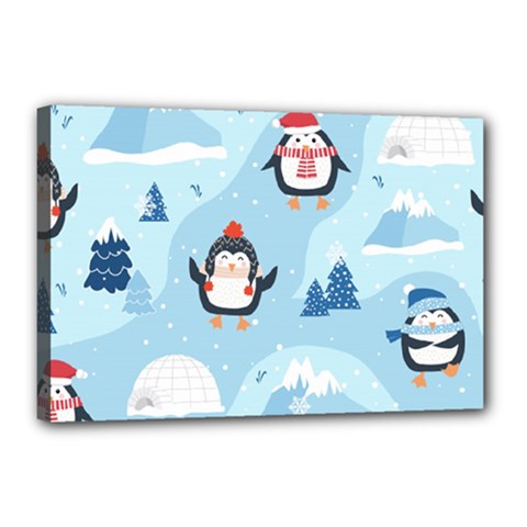 Christmas-seamless-pattern-with-penguin Canvas 18  x 12  (Stretched)