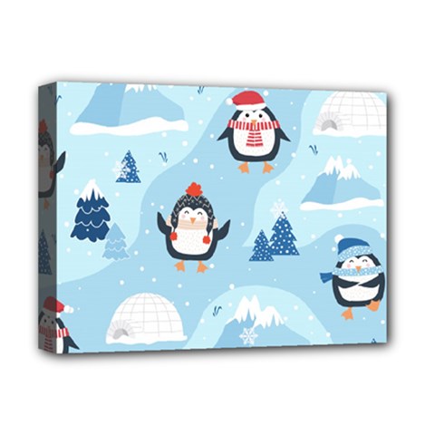 Christmas-seamless-pattern-with-penguin Deluxe Canvas 16  x 12  (Stretched) 