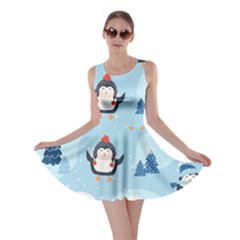 Christmas-seamless-pattern-with-penguin Skater Dress