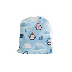 Christmas-seamless-pattern-with-penguin Drawstring Pouch (Medium)