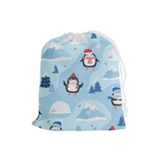 Christmas-seamless-pattern-with-penguin Drawstring Pouch (Large)