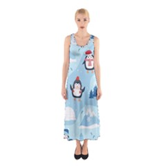 Christmas-seamless-pattern-with-penguin Sleeveless Maxi Dress