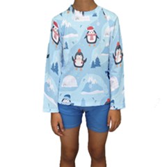 Christmas-seamless-pattern-with-penguin Kids  Long Sleeve Swimwear