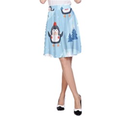 Christmas-seamless-pattern-with-penguin A-Line Skirt