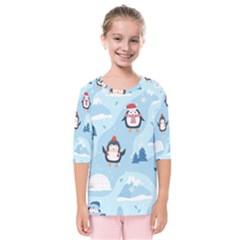 Christmas-seamless-pattern-with-penguin Kids  Quarter Sleeve Raglan T-Shirt