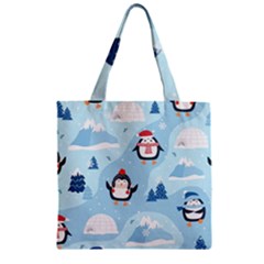 Christmas-seamless-pattern-with-penguin Zipper Grocery Tote Bag