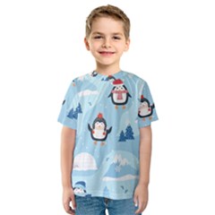 Christmas-seamless-pattern-with-penguin Kids  Sport Mesh T-Shirt