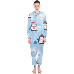 Christmas-seamless-pattern-with-penguin Hooded Jumpsuit (Ladies)