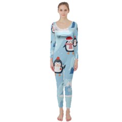 Christmas-seamless-pattern-with-penguin Long Sleeve Catsuit