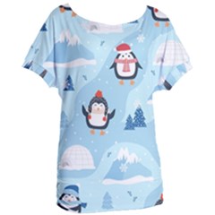 Christmas-seamless-pattern-with-penguin Women s Oversized T-Shirt