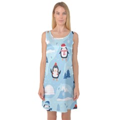 Christmas-seamless-pattern-with-penguin Sleeveless Satin Nightdress