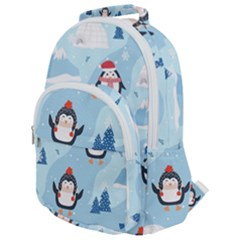 Christmas-seamless-pattern-with-penguin Rounded Multi Pocket Backpack