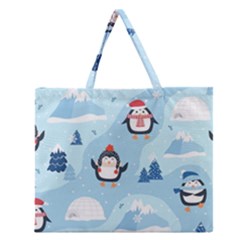 Christmas-seamless-pattern-with-penguin Zipper Large Tote Bag