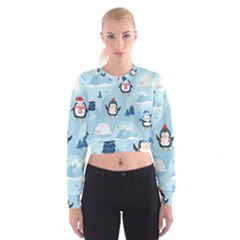 Christmas-seamless-pattern-with-penguin Cropped Sweatshirt