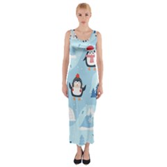 Christmas-seamless-pattern-with-penguin Fitted Maxi Dress