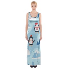 Christmas-seamless-pattern-with-penguin Thigh Split Maxi Dress