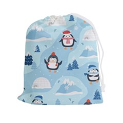 Christmas-seamless-pattern-with-penguin Drawstring Pouch (2XL)