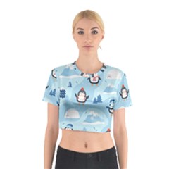 Christmas-seamless-pattern-with-penguin Cotton Crop Top