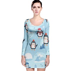 Christmas-seamless-pattern-with-penguin Long Sleeve Velvet Bodycon Dress
