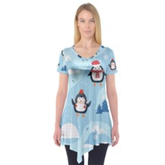 Christmas-seamless-pattern-with-penguin Short Sleeve Tunic 