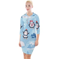 Christmas-seamless-pattern-with-penguin Quarter Sleeve Hood Bodycon Dress