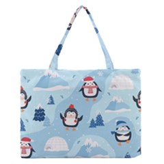 Christmas-seamless-pattern-with-penguin Zipper Medium Tote Bag