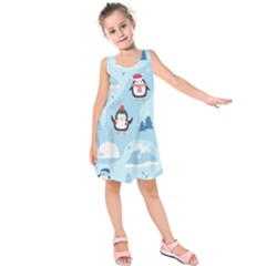 Christmas-seamless-pattern-with-penguin Kids  Sleeveless Dress