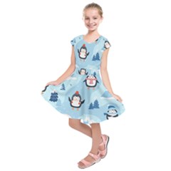 Christmas-seamless-pattern-with-penguin Kids  Short Sleeve Dress