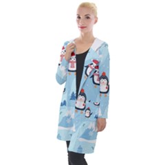 Christmas-seamless-pattern-with-penguin Hooded Pocket Cardigan