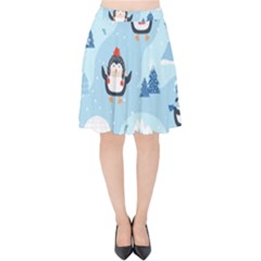 Christmas-seamless-pattern-with-penguin Velvet High Waist Skirt