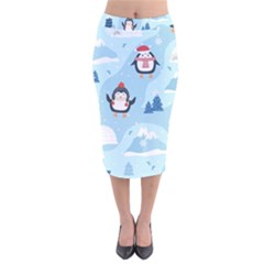 Christmas-seamless-pattern-with-penguin Velvet Midi Pencil Skirt