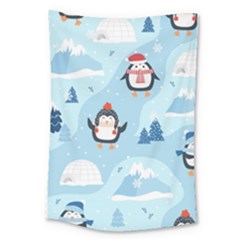 Christmas-seamless-pattern-with-penguin Large Tapestry