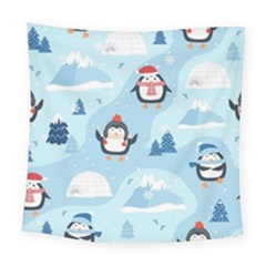 Christmas-seamless-pattern-with-penguin Square Tapestry (Large)