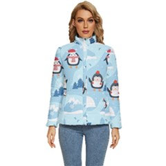 Christmas-seamless-pattern-with-penguin Women s Puffer Bubble Jacket Coat