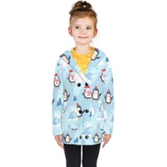 Christmas-seamless-pattern-with-penguin Kids  Double Breasted Button Coat