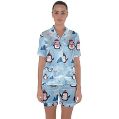 Christmas-seamless-pattern-with-penguin Satin Short Sleeve Pajamas Set