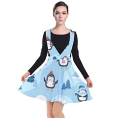 Christmas-seamless-pattern-with-penguin Plunge Pinafore Dress