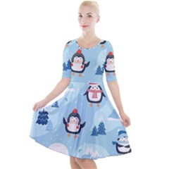 Christmas-seamless-pattern-with-penguin Quarter Sleeve A-Line Dress