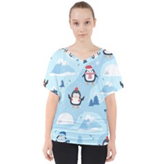 Christmas-seamless-pattern-with-penguin V-Neck Dolman Drape Top