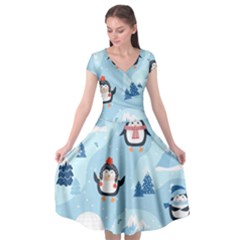 Christmas-seamless-pattern-with-penguin Cap Sleeve Wrap Front Dress