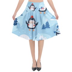 Christmas-seamless-pattern-with-penguin Flared Midi Skirt