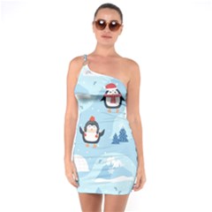 Christmas-seamless-pattern-with-penguin One Shoulder Ring Trim Bodycon Dress