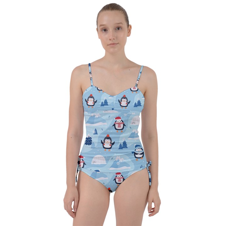 Christmas-seamless-pattern-with-penguin Sweetheart Tankini Set