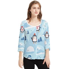 Christmas-seamless-pattern-with-penguin Chiffon Quarter Sleeve Blouse